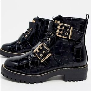 ASOS Aubrey Black Faux Croc Boots - 8